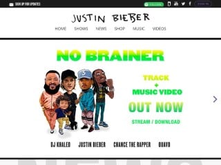 Screenshot sito: Justin Bieber