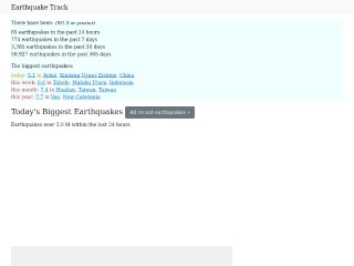 Screenshot sito: EarthquakeTrack