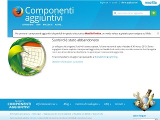 Screenshot sito: Sunbird add-ons