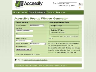 Screenshot sito: Pop-up Window Generator