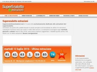 Screenshot sito: Superenalotto Estrazioni