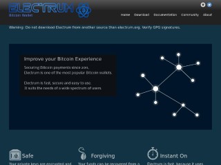 Screenshot sito: Electrum Bitcoin Wallet