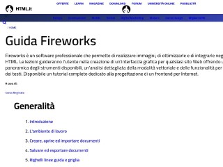 Screenshot sito: Guida a Fireworks
