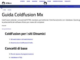 Screenshot sito: Guida a Cold Fusion MX