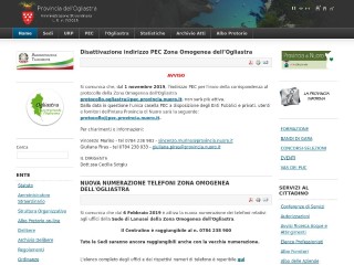 Screenshot sito: Provincia dell'Ogliastra