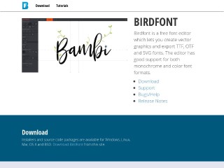 Screenshot sito: Birdfont