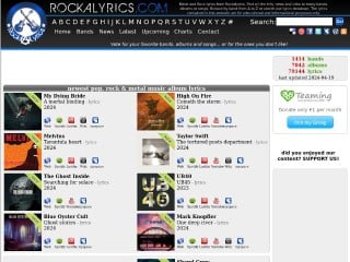 Screenshot sito: Rockalyrics