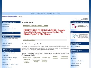 Screenshot sito: Provincia di Vibo Valentia