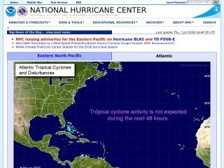 Screenshot sito: Tropical Prediction Center