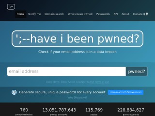 Screenshot sito: Have I Been Pwned