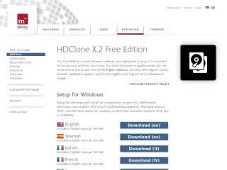 Screenshot sito: HDClone Free Edition