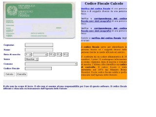 Screenshot sito: Codice Fiscale calcolo