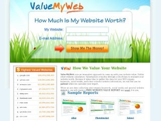 Screenshot sito: Value My Web