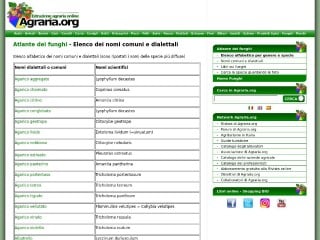 Screenshot sito: Atlante dei funghi: i nomi