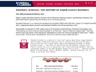 Screenshot sito: Baseball Almanac