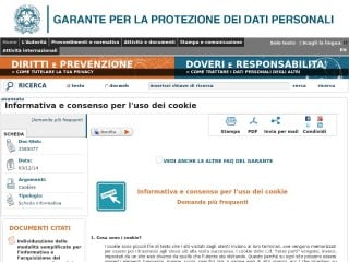 Screenshot sito: GarantePrivacy Cookie Policy