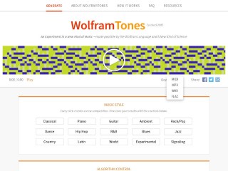 Screenshot sito: WolframTones