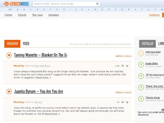 Screenshot sito: LyricsMode