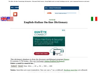 Screenshot sito: Travlang's Dictionaries