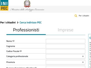 Screenshot sito: INI-PEC