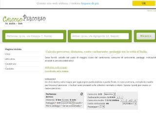 Screenshot sito: Calcolo Percorso