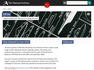 Screenshot sito: UFO Files for the National Archive