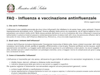 Screenshot sito: FAQ - Influenza
