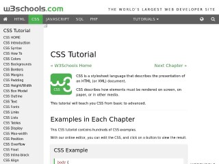Screenshot sito: W3schools CSS Tutorial