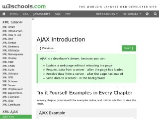 Screenshot sito: W3schools Intro to Ajax