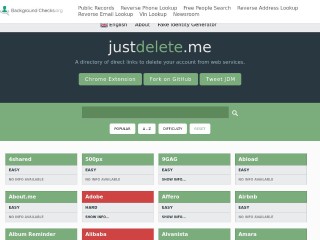 Screenshot sito: Justdelete.me