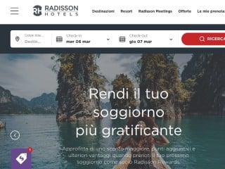 Screenshot sito: Radisson Hotels