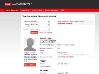 Screenshot sito: Fake Name Generator