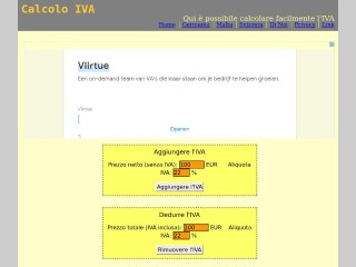 Screenshot sito: Calcolo IVA