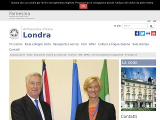 Screenshot sito: Ambasciata italiana in Gran Bretagna