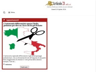 Screenshot sito: Articolo21.info