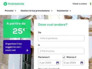 Screenshot sito: Transavia