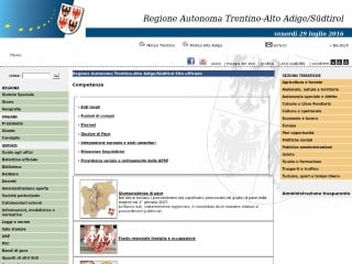 Screenshot sito: Regione Trentino Alto Adige